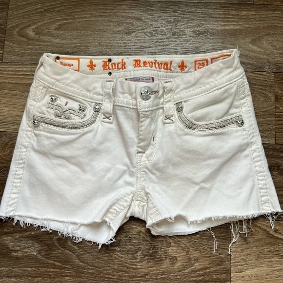 Rock Revival White Jean Shorts with Distressed Hem - Picture 3 of 8